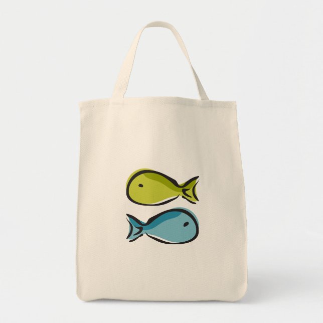 Tote Bolsa de compra de peixes e árvores (Frente)