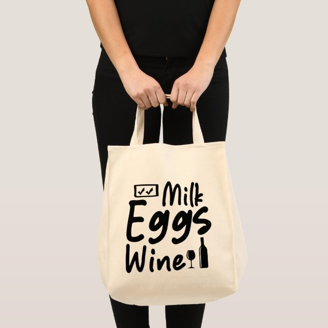 Tote Bolsa de compra de vinho com leite engraçado (Frente (produto))