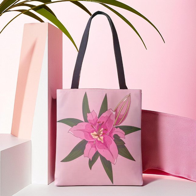 Tote Bolsa de compra Lilar Sensível, Rosa Suave (Soft Pink Blooming Lily Grocery Bag)