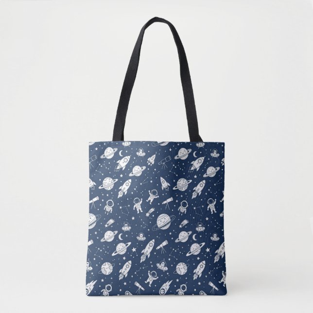 Tote Bolsa de Compras com Astronautas e Planetas do Esp (Frente)