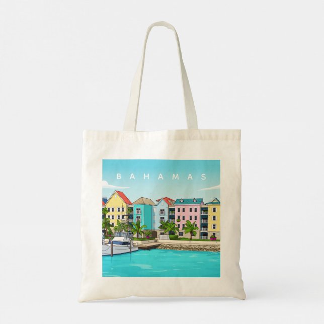 Tote Bolsa de compras com casas coloridas das Bahamas (Verso)