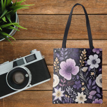 Bolsa de Compras de Flores Roxas Personalizada par