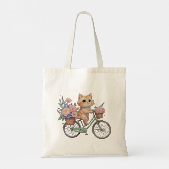 Tote Bolsa de Compras de Gato Fofo – Desenho de Bicicle (Verso)