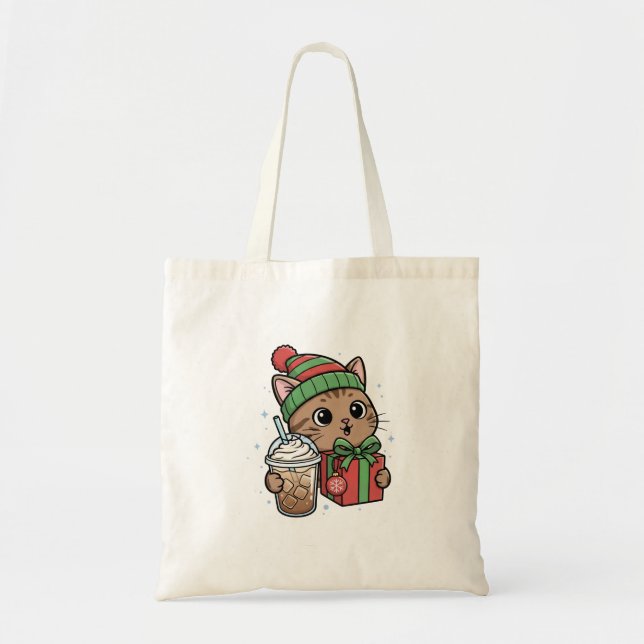 Tote Bolsa de Compras de Natal de Gato Fofa (Frente)