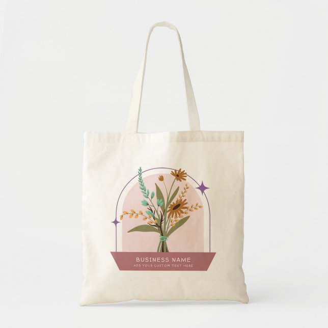 Tote Bolsa de Compras de Negócios Floral Personalizada (Frente)