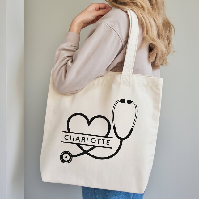 Tote Bolsa de Compras Personalizada de Presente para Mé (Personalized Monogram Tote Bag Graduation Gift for New Nurses, Doctors or Healthcare Coworkers)