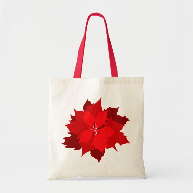 Tote Bolsa de compras sazonal gráfica de poinsettia nat (Frente)