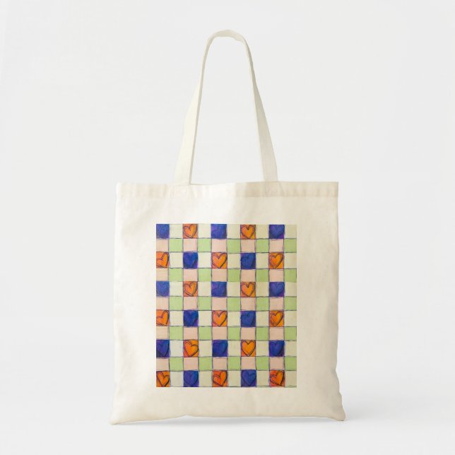 Tote Bolsa de compro do coração de Gingham (Frente)