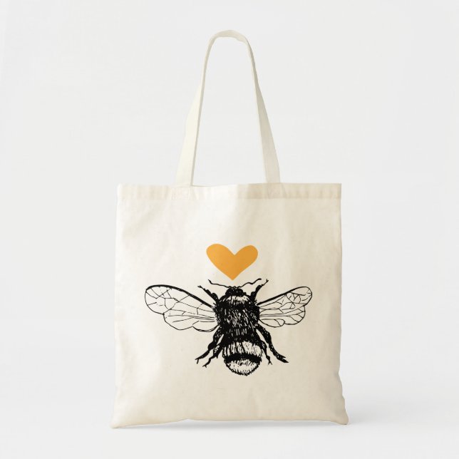 Tote Bolsa de coração de abelha (Frente)