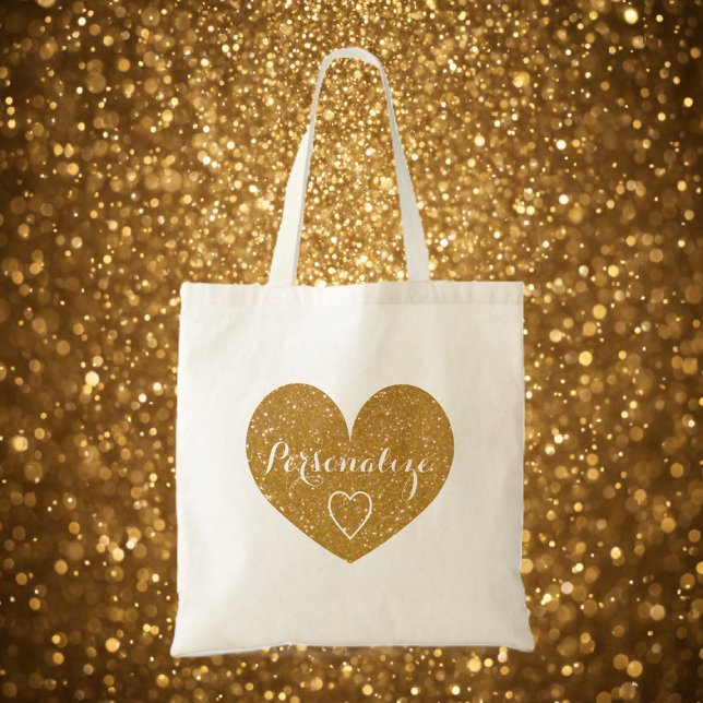 Tote Bolsa de coração de amor de ouro personalizada (gold heart tote bag)