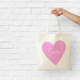 Tote Bolsa de Coração Rosa Girly com Nome