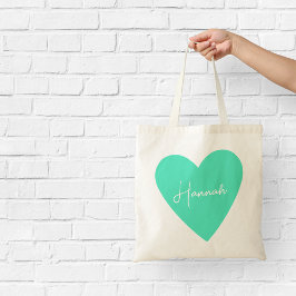 Tote Bolsa de Coração Verde Girly com Nome