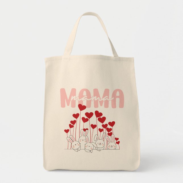 Tote Bolsa de Corações Mama Coelhinho - Saco de Dia das (Frente)
