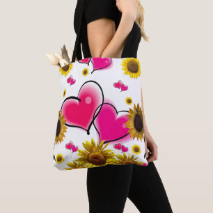 Tote Bolsa de Corações Rosa de Girassol
