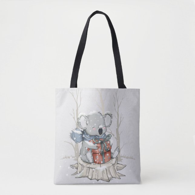 Tote Bolsa de Cute Light Gray Koala Winter Snowfall (Frente)