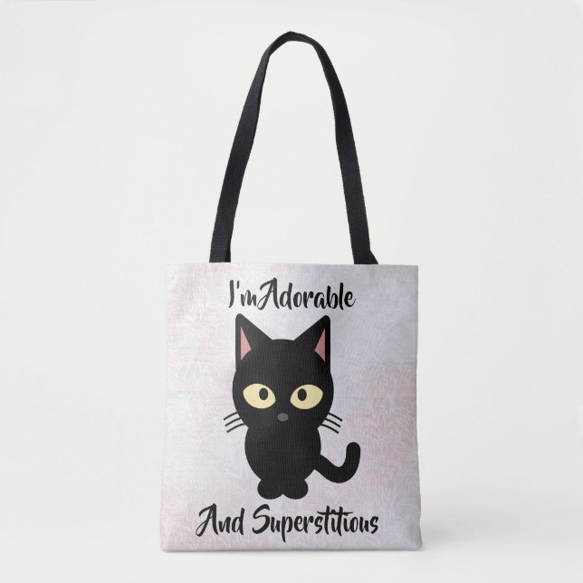 Tote Bolsa de Design de Gato Adorável e Supersticioso (Frente)