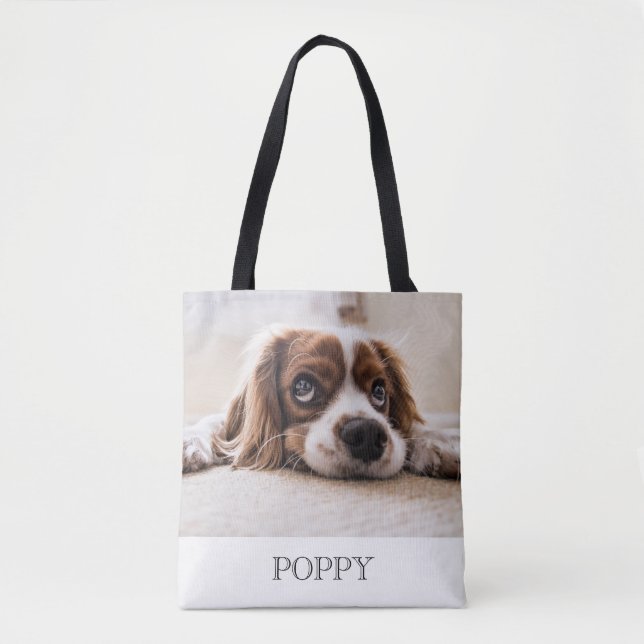 Tote Bolsa de dupla face com foto personalizada de cão (Frente)