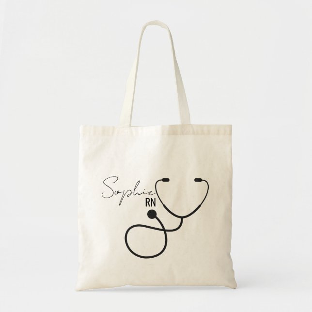 Tote Bolsa de Enfermagem Personalizada com Nome e Estet (Frente)