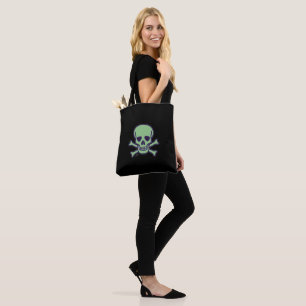 Tote Bolsa de espinha preta do crânio verde