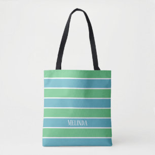 Tote Bolsa de faixas azuis e verdes