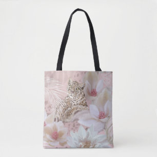 Tote Bolsa de Fashion de Padrão-Leopardo Floral Rosa
