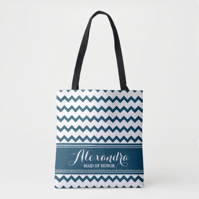 Tote Bolsa de Festa de casamento Chevron Zig Zag (marin (Frente)