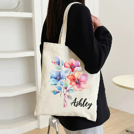 Tote Bolsa de Flores Aquareladas Personalizadas para Da