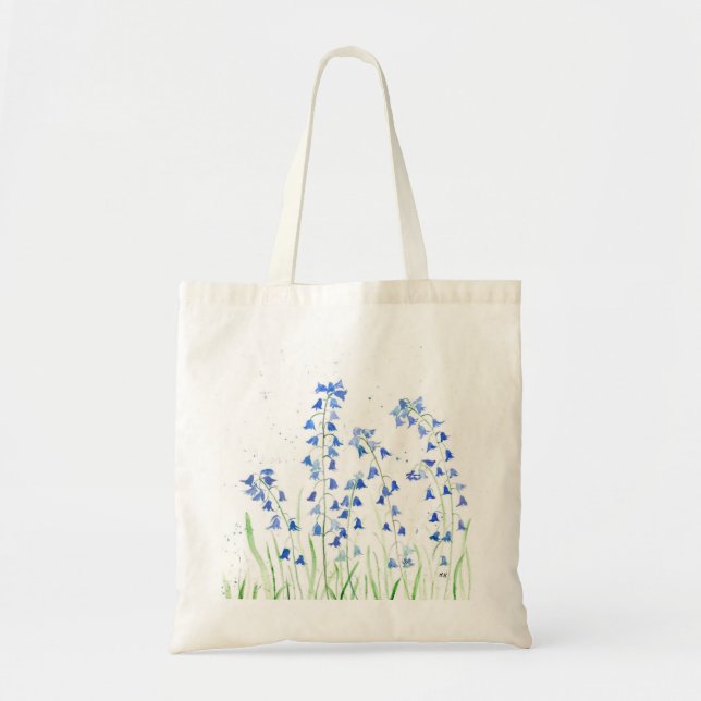 Tote Bolsa de flores azuis, pastel, azul (Frente)