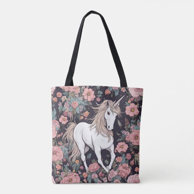 Tote Bolsa de Flores de Animais Míticos da Unicórn (Verso)