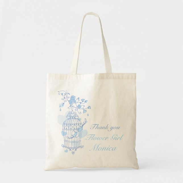 Tote Bolsa de flores de casamento de pássaro azul (Frente)