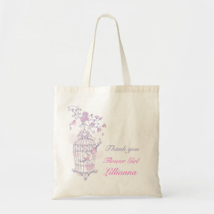 Tote Bolsa de flores de casamento de pássaros roxos