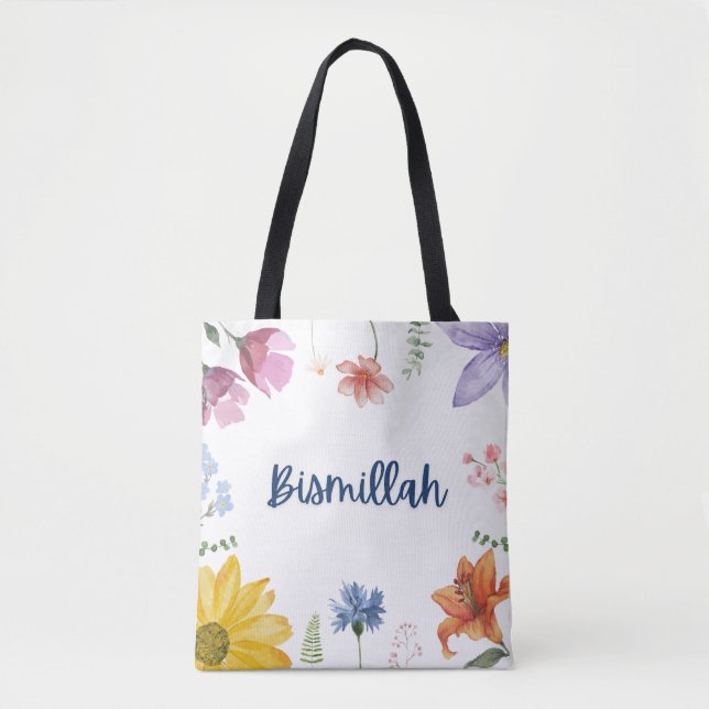 Tote Bolsa de flores do Bismillah (Frente)