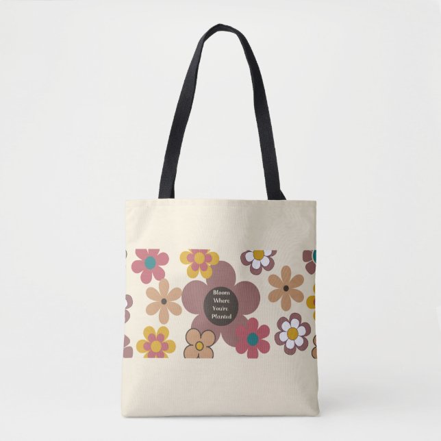Tote Bolsa de Flores Retro "Bloom Onde Você Está Planta (Frente)