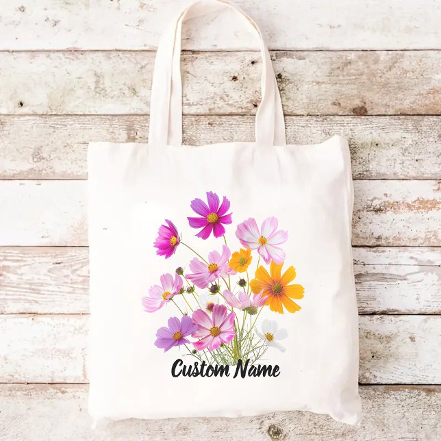 Tote Bolsa de flores silvestres, Bolsa personalizada co (wildflowers tote bag, custom name tote bag, birthday gift for her, Mother’s Day gift)