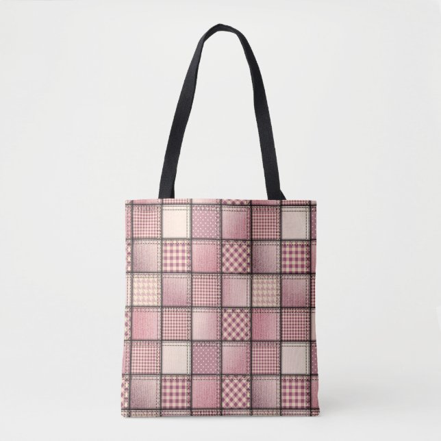 Tote Bolsa de Ganchos de Jeans Rosa (Frente)