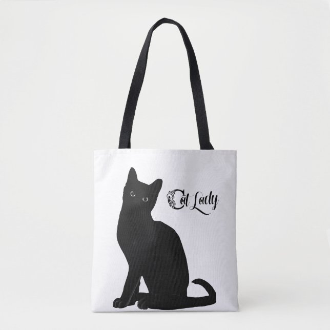 Tote Bolsa de gato preto e branco (Frente)