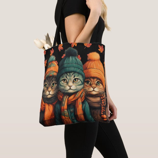 Tote Bolsa de Gatos Felizes de Outono (Close Up)