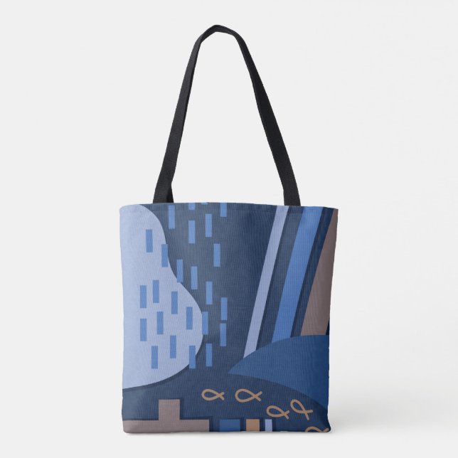 Tote Bolsa de Geometria Azul Profundo (Verso)