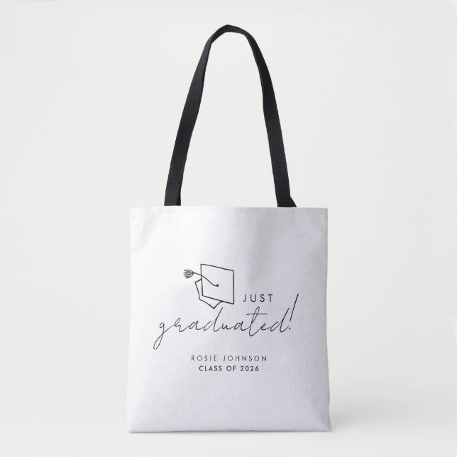 Tote Bolsa de Graduação Simples Preta e Branca de Prese (Frente)