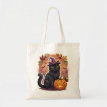 Bolsa de Halloween de Abóbora de Gato Preto Fofa