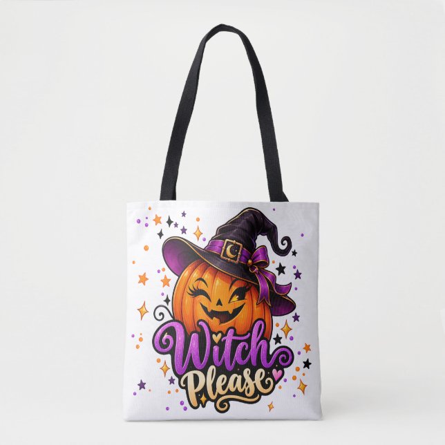 Tote Bolsa de Halloween de Abóbora Witch Please (Frente)