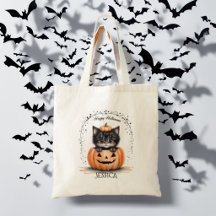 Bolsa de Halloween de Gato Preto Fofo | Abóbora Ja