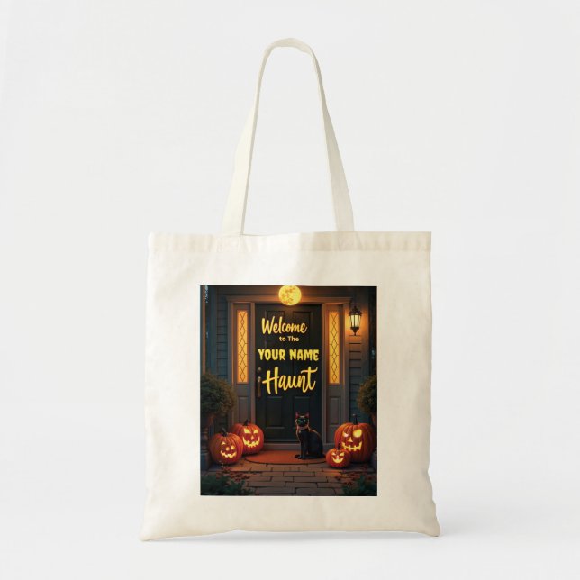 Tote Bolsa de Halloween Personalizado por Cena de Casa  (Frente)