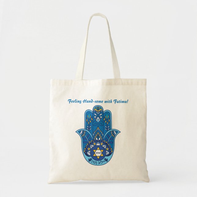 Tote Bolsa de Hamsa de alguns braços - texto personaliz (Frente)