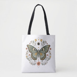 Tote Bolsa de ilustração floral de borboleta celestial