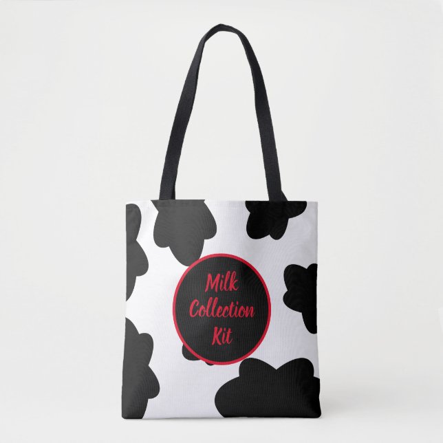 Tote Bolsa de impressão de vaca “Kit de coleta de leite (Frente)