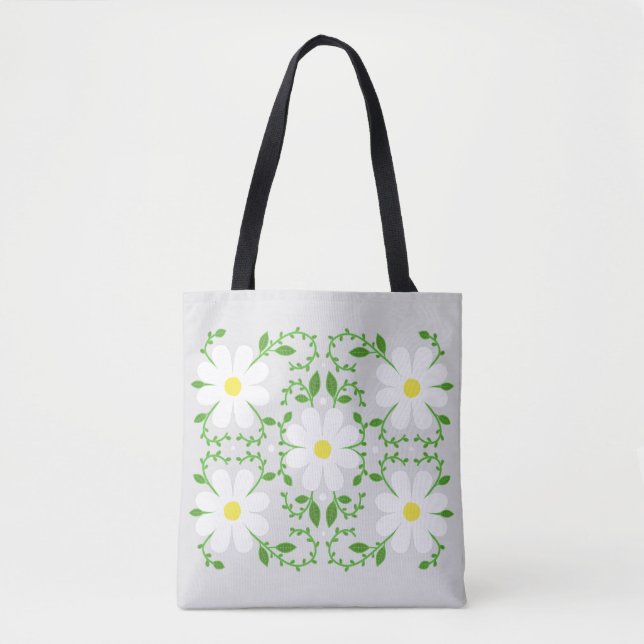 Tote Bolsa de laptop de padrão floral de margarida (Frente)