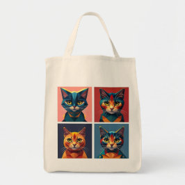 Tote Bolsa de lista geométrica de gatos com quatro pain