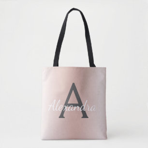 Tote Bolsa de Livros com Monograma Elegante em Rosa Dou