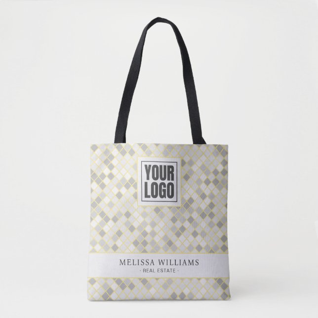 Tote Bolsa de Logo Empresarial Geométrico Amarelo e Cin (Frente)